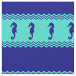 Blue Turquoise Coastal Seahorses Stripes Fabric