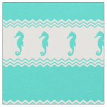 Blue Turquoise Coastal Seahorses Stripes Fabric
