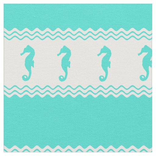 Blue Turquoise Coastal Seahorses Stripes Fabric