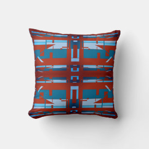 Blue Turquoise Dark Red Southwest Look Mosaic Throw Pillow