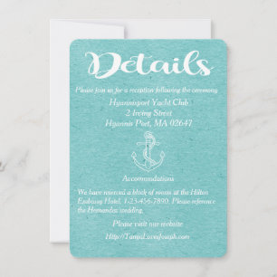 Blue Turquoise Details Anchor Nautical Wedding Invitation