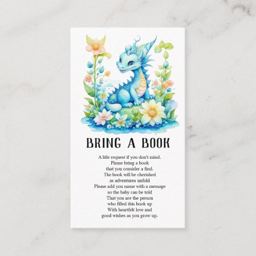Blue Turquoise Dragon Baby Shower Bring a Book Enclosure Card