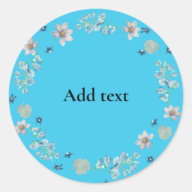 Blue Turquoise Floral Circle Template Classic Round Sticker (Front)