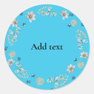 Blue Turquoise Floral Circle Template Classic Round Sticker