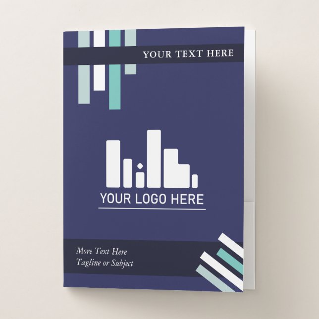 Blue Turquoise Geo Your Logo & Text Pocket Folder (Front)