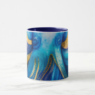 Blue Turquoise Gold Octopus Coffee Mug