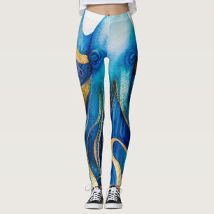 Blue Turquoise Gold Octopus Leggings