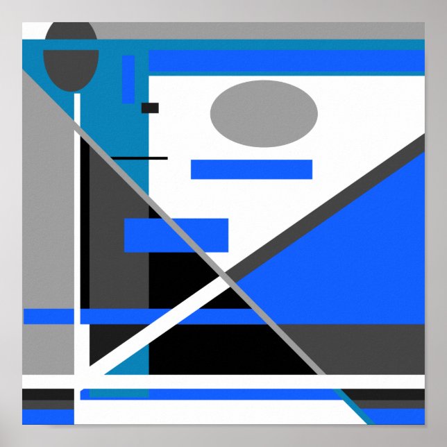 Blue Turquoise Gray Black White Geometric MXM Look Poster (Front)