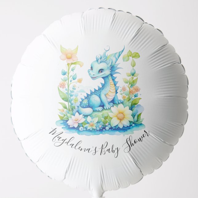 Blue Turquoise Green Dragon Baby Shower Balloon (Front)