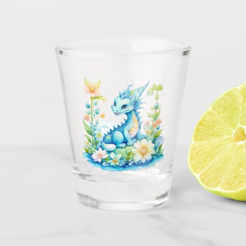 Blue Turquoise Green Dragon Baby Shower Shot Glass