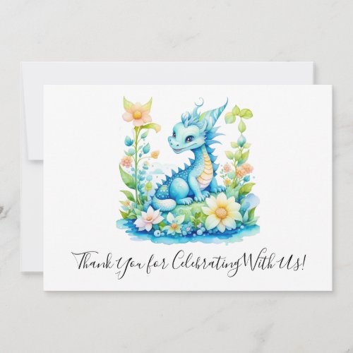 Blue Turquoise Green Dragon Baby Shower Thank You Card