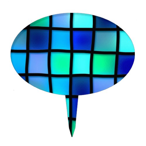 Blue Turquoise Green Purple Stained Glass Art Cake Topper