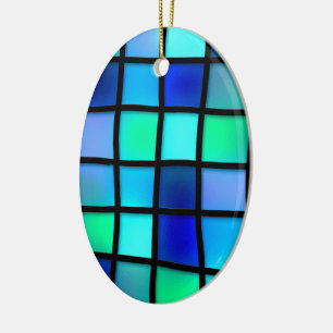 Blue Turquoise Green Purple Stained Glass Art Ceramic Ornament