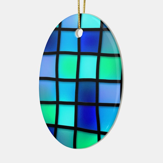 Blue Turquoise Green Purple Stained Glass Art Ceramic Ornament (Left)
