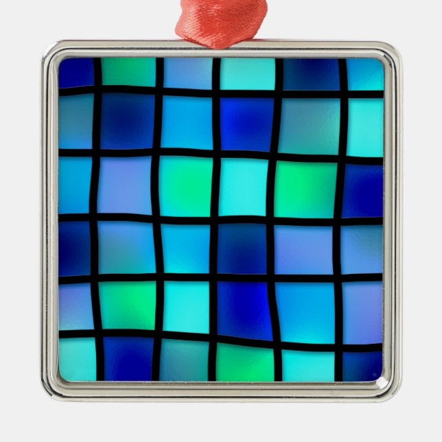 Blue Turquoise Green Purple Stained Glass Art Metal Ornament (Front)