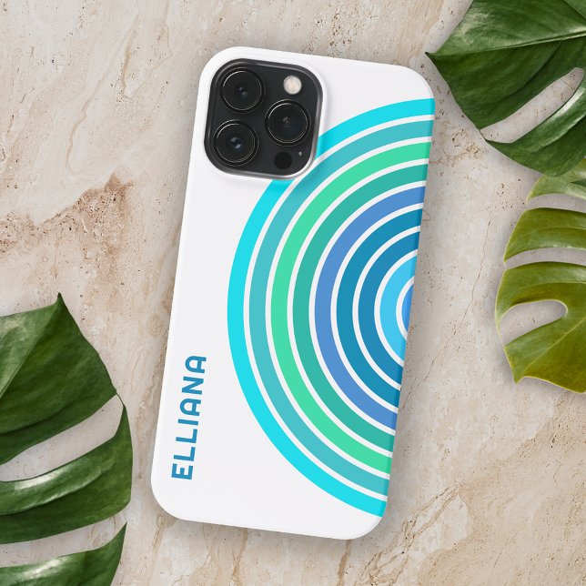 Blue Turquoise Green Violet Midcentury Stripes iPhone Case (Creator Uploaded)