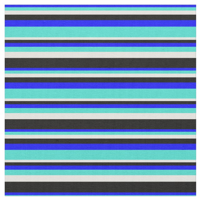 Blue, Turquoise, Light Yellow, and Black Lines Fabric (Close Up)