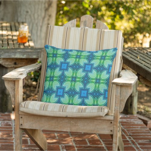 Blue Turquoise Lime Green Hip Orient Tribal Art Outdoor Pillow