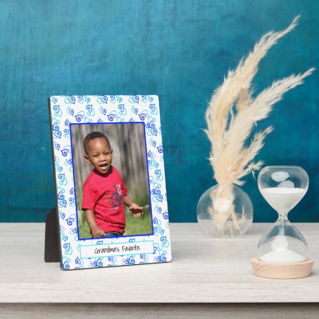 Blue Turquoise Link Hearts Border Replaceable Pic Plaque (Side)