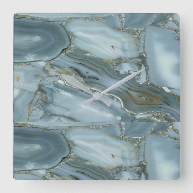 Blue Turquoise Marble Design Wall Clock (Front)