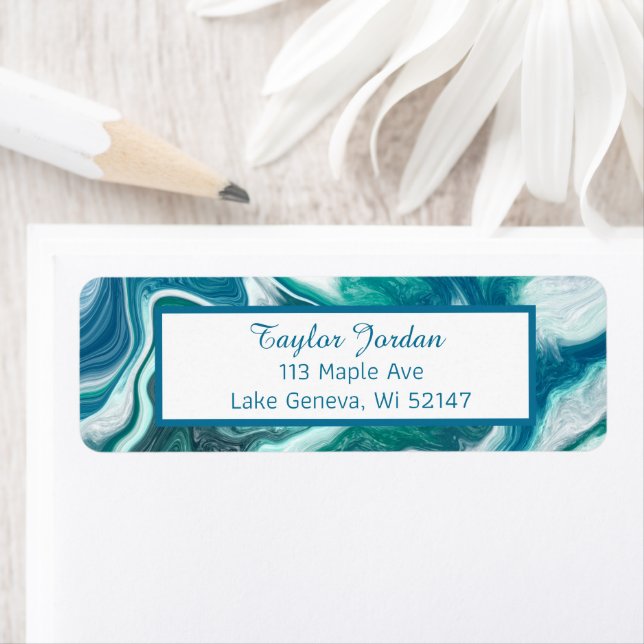 Blue Turquoise Marble Fluid Art Personalized Label (Insitu)