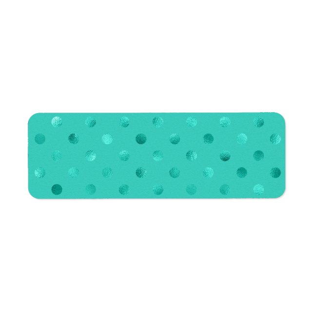 Blue Turquoise Metallic Faux Foil Polka Dot Aqua Label (Front)