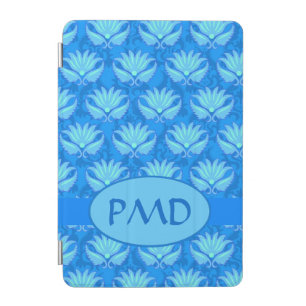 Blue Turquoise Modern Damask Monogram Custom iPad Mini Cover