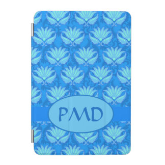 Blue Turquoise Modern Damask Monogram Custom iPad Mini Cover