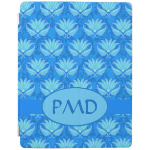 Blue Turquoise Modern Damask Monogram Custom iPad Smart Cover