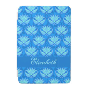 Blue Turquoise Modern Damask Name Personalized iPad Mini Cover