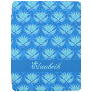 Blue Turquoise Modern Damask Name Personalized iPad Smart Cover