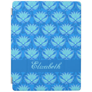 Blue Turquoise Modern Damask Name Personalized iPad Smart Cover