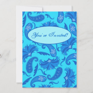 Blue Turquoise Modern Paisley Custom Invitation