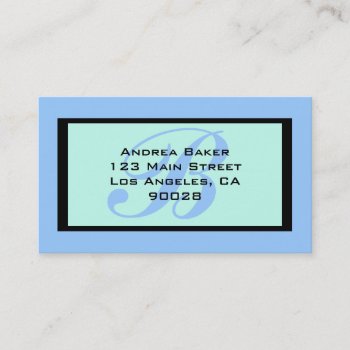 Blue Turquoise Monogram Business Card by DonnaGrayson at Zazzle