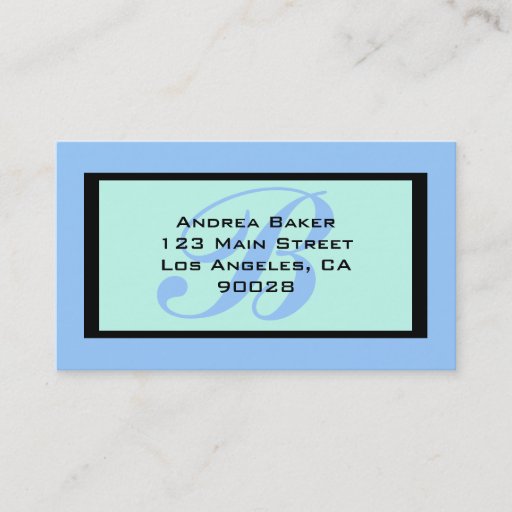 Customizable blue turquoise monogram business card
