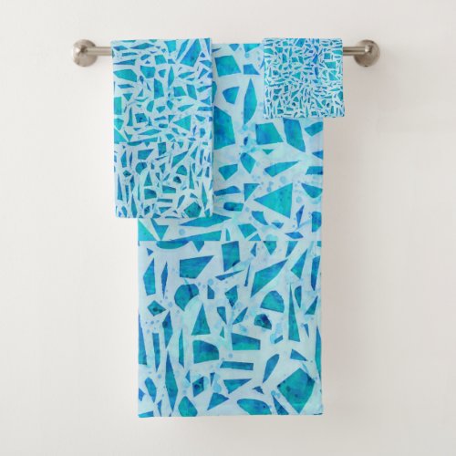 Blue Turquoise Mosaic Glass Tile Modern Chic Bath Towel Set