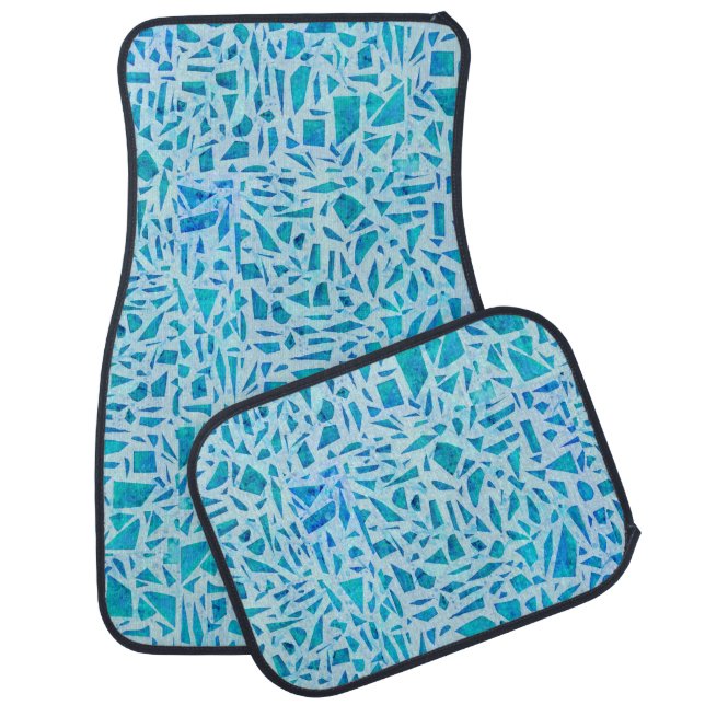 Blue Turquoise Mosaic Glass Tile Modern Chic Car Mat (Set)
