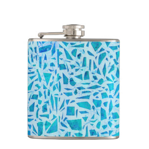 Blue Turquoise Mosaic Glass Tile Modern Chic Flask