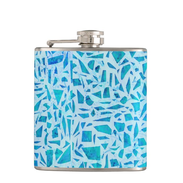 Blue Turquoise Mosaic Glass Tile Modern Chic Flask (Front)