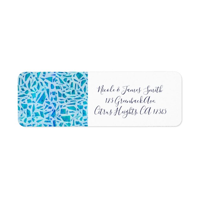 Blue Turquoise Mosaic Glass Tile Modern Chic Party Label (Front)