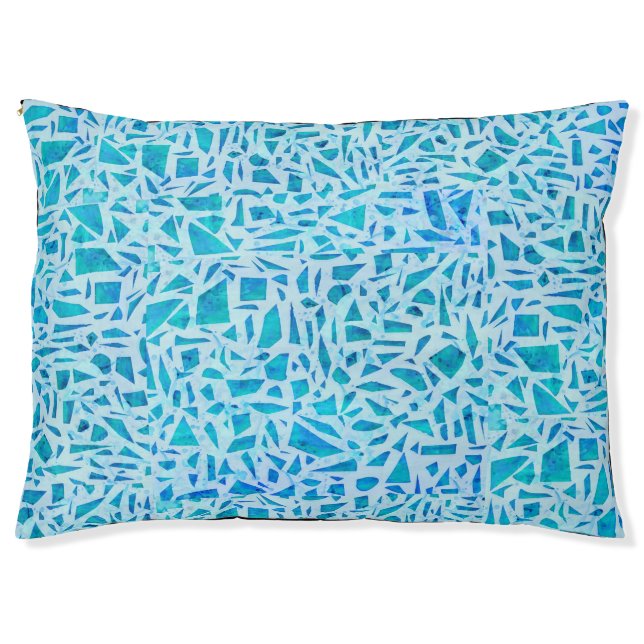 Blue Turquoise Mosaic Glass Tile Modern Chic Pet Bed (Front)