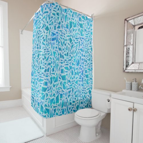 Blue Turquoise Mosaic Glass Tile Modern Chic Shower Curtain