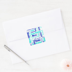 Blue Turquoise Multilingual Thank You Word Collage Square Sticker