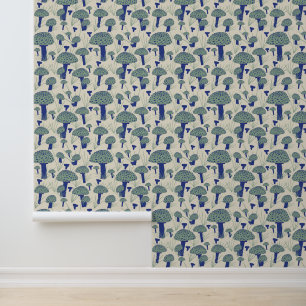Blue Turquoise Mushroom Hand Drawn Pattern Wallpaper