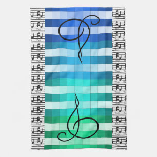 Blue Turquoise Musical Music Musician Kitchen Gift Towel