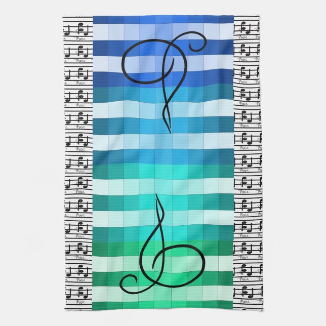 Blue Turquoise Musical Music Musician Kitchen Gift Towel (Vertical)