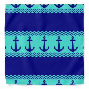Blue Turquoise Nautical Anchor Coastal Stripes Bandana