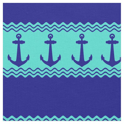 Blue Turquoise Nautical Anchor Coastal Stripes Fabric
