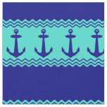Blue Turquoise Nautical Anchor Coastal Stripes Fabric