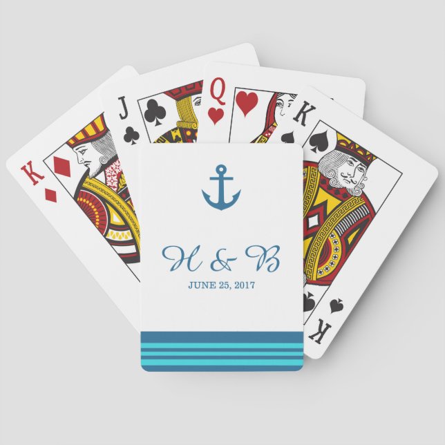 Blue Turquoise Nautical Anchor Playing Cards (Back)
